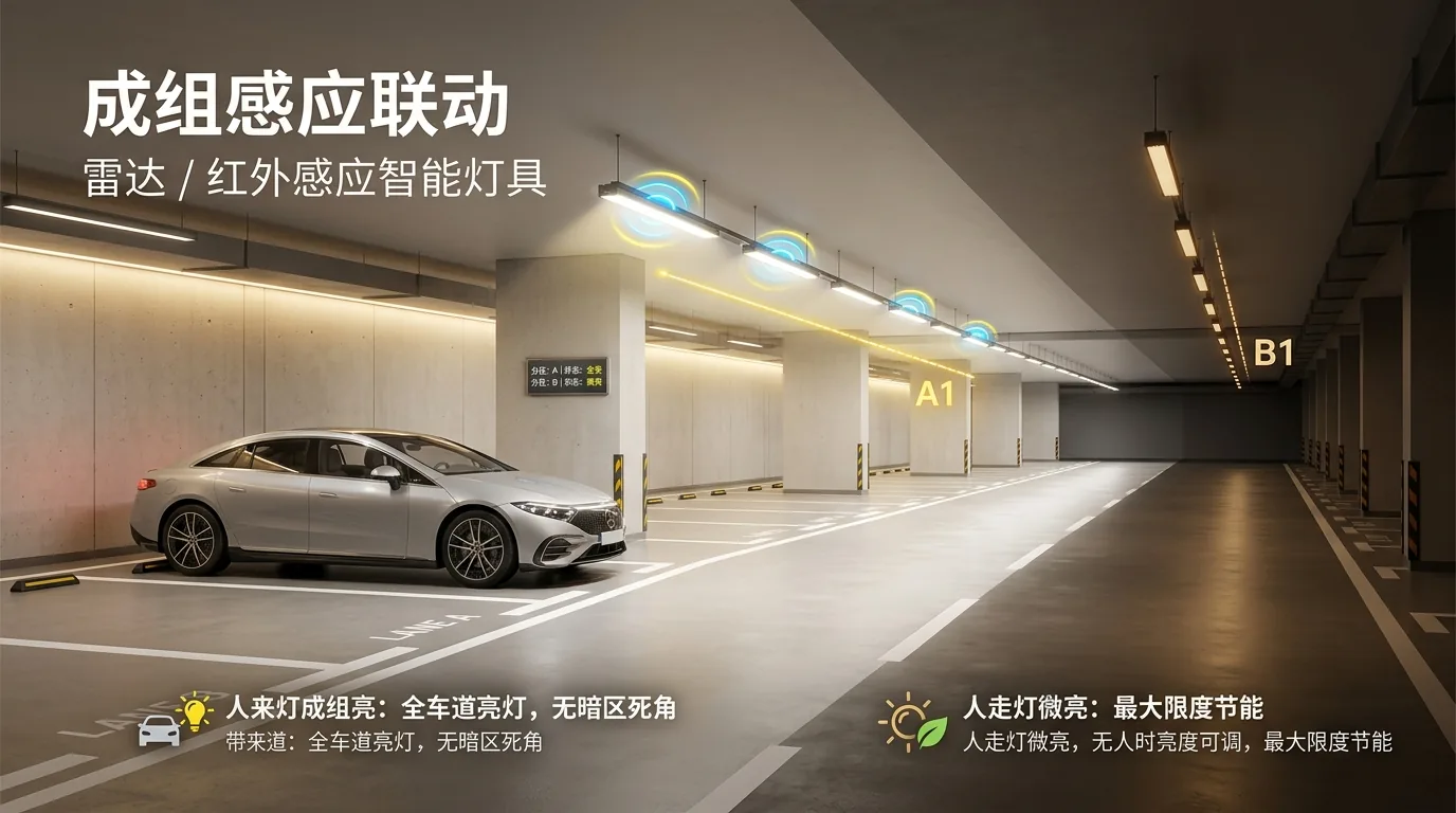 地下车库智能照明解决方案实景效果图